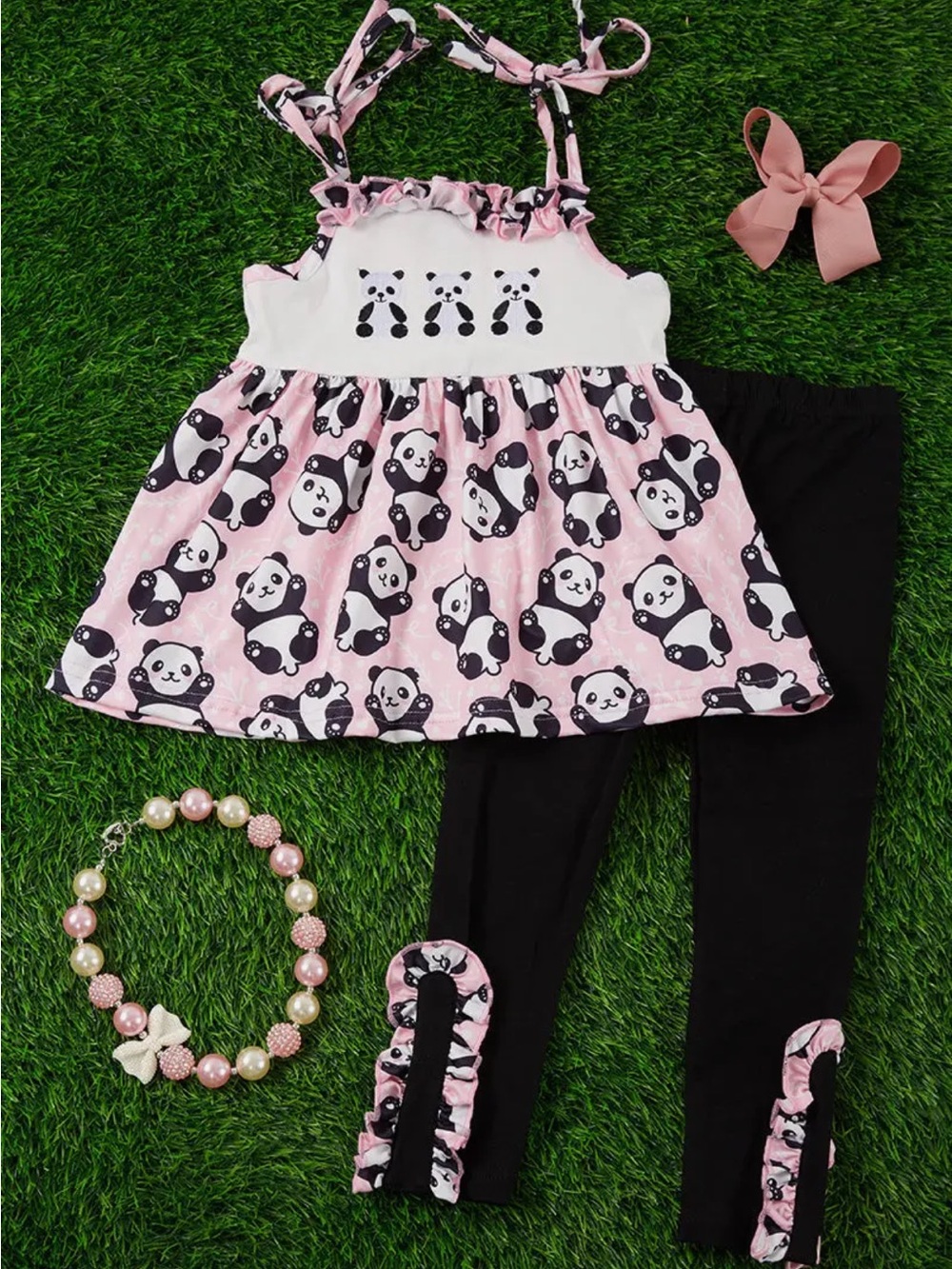 Pink Panda Tunic & Black Leggings Set NIP
